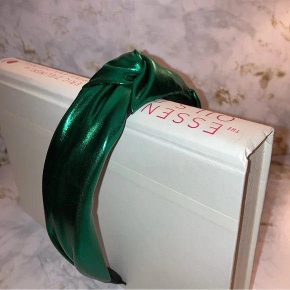 Emerald Green Metallic Top Knot Knotted Boho Festival Formal Cocktail Headband - Picture 11 of 17